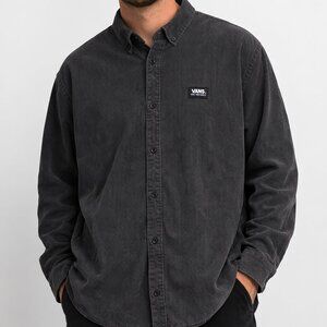 Vans Off The Wall Corduroy Button Up Shirt Men' XXL Black Long Sleeve Skate